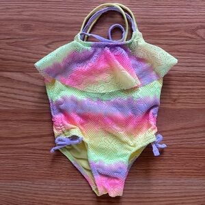 Wonder Nation Neon Rainbow Ruffle One-Piece Swimsuit